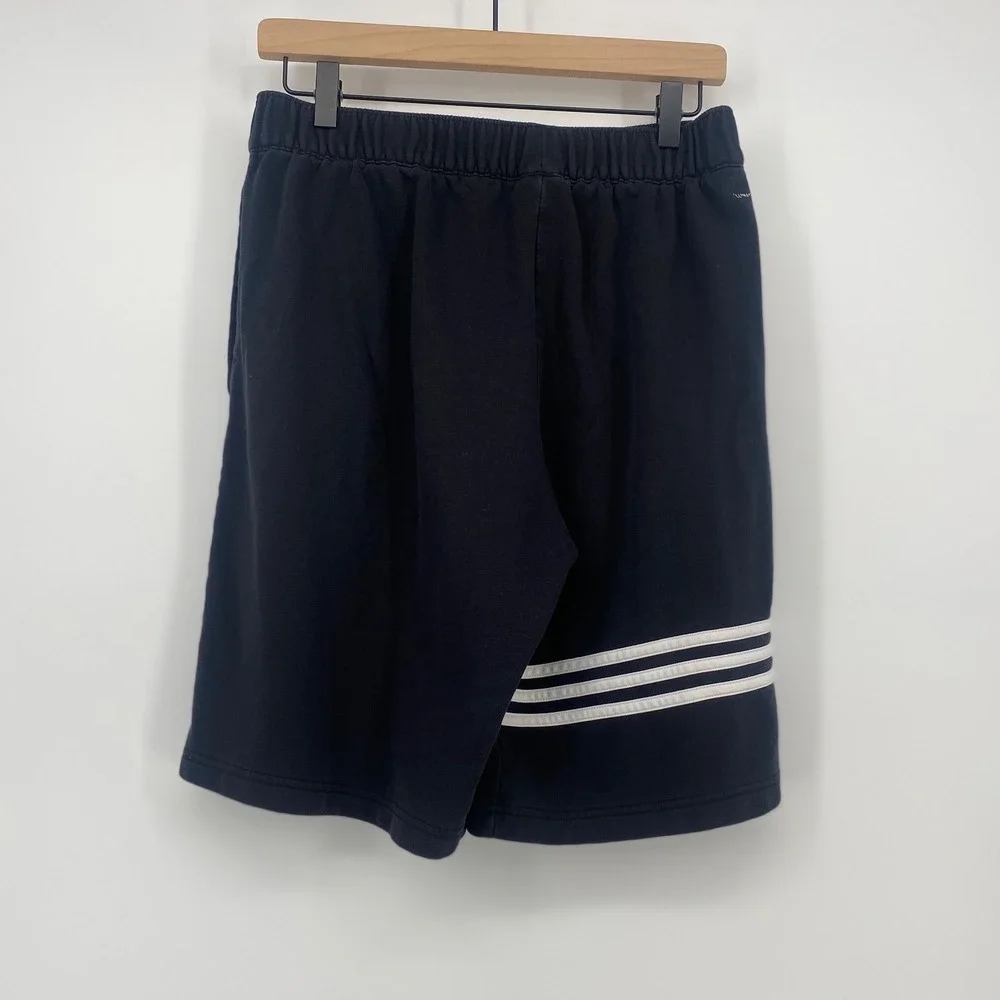 Adidas Shorts Large Black 3-Stripe French Terry Athletic Excellent